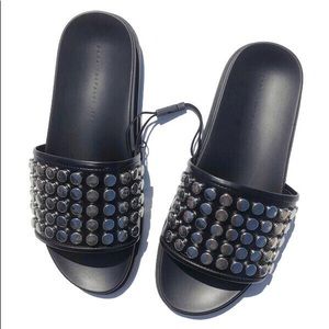 NWT Zara Black Studded Sandals Pool Slides 8